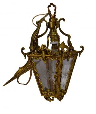 Pair French Vintage Lantern Style Wall - Louis Xvi Ormolu Bronze And Cut Glass
