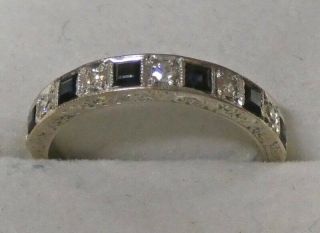 Fine Vintage 18ct White Gold Sapphire & Diamond Half Eternity Stacking Ring 3.  5g