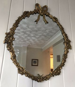 Large Vintage Antique Metal Gilt Framed Ornate Mid Century Mirror Rococo Style