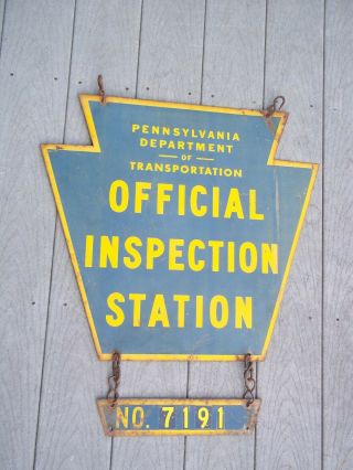 Vintage Pa Official Inspection Station Sign Keystone 2 Sided No.  1791 Dot
