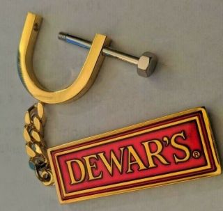 Dewars White Label Red Keychain W/ Heavy Gold Chain & Fancy Screw Clasp