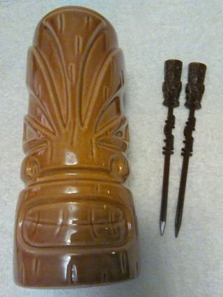 2003 Munktiki Imports Club Tiki Mug With Swizzle Sticks