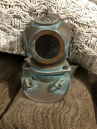 Vintage Nautical Deep Sea Diving / Scuba Helmet Display - Copper & Brass