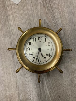 Vintage Seth Thomas Helmsman Ships Wheel Clock E537 - 001