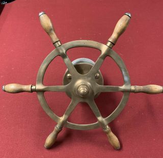 Real Vintage Brass / Wood Ship / Sailboat Complete Wheel / Nauitical Decor 16”