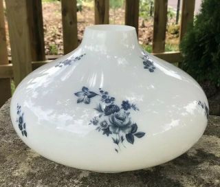 Vintage Gone With The Wind Lamp Shade Milk Glass Blue Flowers Euc