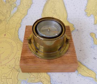 Antique Brass Sailboat Or Small Boat Compass; Made In France; Gimbaled;