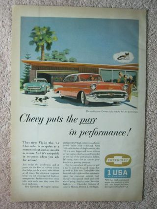 Vintage 1957 Chevy Chevrolet Bel Air Sport Coupe Car Corvette Print Ad