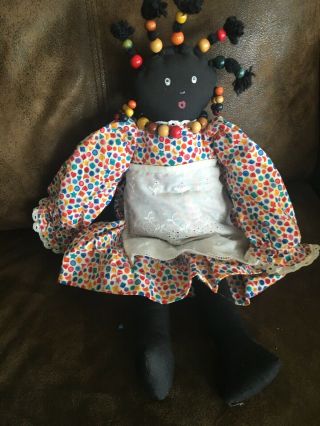 Vintage Black Americana African America Handmade Cloth Rag Doll 15” Ooak