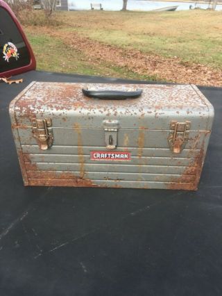 Vintage Rusty Craftsman Metal Tool Box With Removable Tray Garage Prop