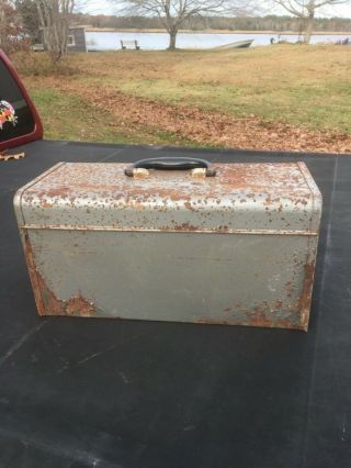 Vintage Rusty Craftsman Metal Tool Box with Removable Tray Garage Prop 2