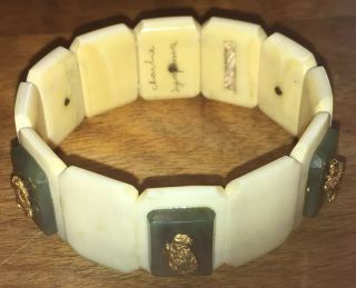 C1960 Eskimo Signed Charlie Iyapana Bone Jade & Gold Nuggets Bracelet
