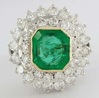 3.  1 Ct Vintage 18k Colombian Green Emerald & Diamond Halo Engagement Ring Gia