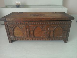 Antique Little Apprentice Piece Of A Oak Coffer