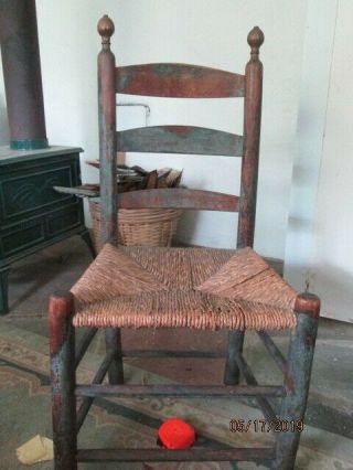 Antique Shaker Ladder Back Early 1800s Chair With Layers Of Milk Paint