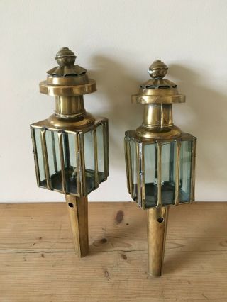 Pair Vintage Brass Coach Lamps Paraffin Oil Carriage Lantern Light Porch Antique