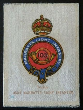 103rd Mahratta Light Infantry India Silk Badge Issued 1913 Scarce