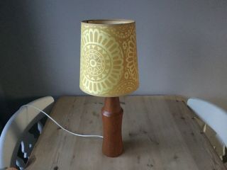 Vintage Mid Century Retro Teak Table Lamp With Retro Lampshade