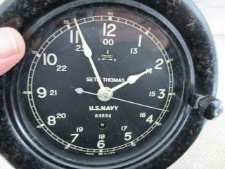 Vintage 1945 Seth Thomas Us Navy Ships Clock Wind Up W/key 93834