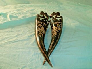 Vintage Carved Water Buffalo Horns Philippines Souvenir