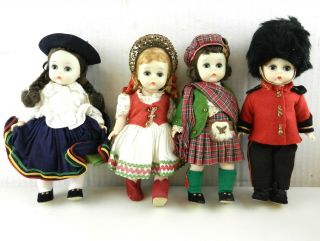 4 Vtg Madame Alexander 8 " Dolls English Guard,  Scottish,  Hungarian,  Bolivia T93