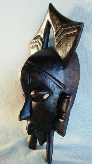 Small 8 " Hand Carved Dark Wood African Wall Hanging Mask 3 Sriation Cuts