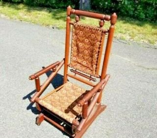 Antique 19th Century Victorian Platform Rocking Chair Coil Springs Rocker Wood
