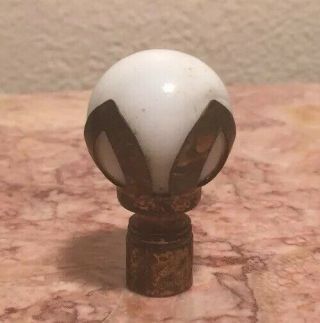 Vintage Milk Glass Ball Marble Brass Lamp Finial With Brass Petals