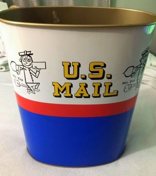 Vintage Us Mail Post Office 1960’s Mr Zip Very Rare Waste Basket Office Can