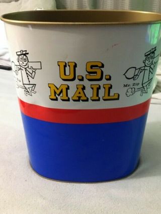 Vintage US Mail Post Office 1960’s Mr Zip Very Rare Waste Basket Office Can 3