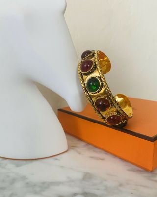 Vintage 1980s Chanel Designer Multicolor Gropoix Gold Plated Rope Cuff Bracelet