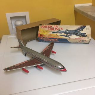 Yanoman Vintage Fully Tin,  B/o American Airlines Jet Plane W/box