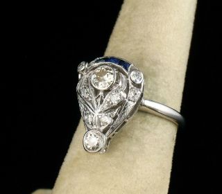Art Deco Vintage Old European Cut Natural.  85ctw Diamond Platinum Filigree Ring