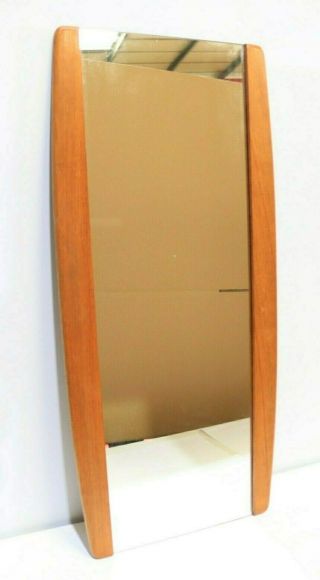 Vintage Mid Century Danish Style Retro Teak Long Wall Mirror (31 X 14 ") - 250