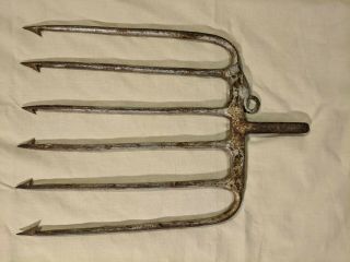 Antique Hand - Forged Iron Ice Fishing Spear,  8 " X 12 ",  Late 18th - Early 19th Cent.