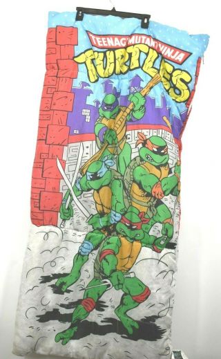Vintage 1988 Teenage Mutant Ninja Turtles Cartoon Zip Fleece Inside Sleeping Bag