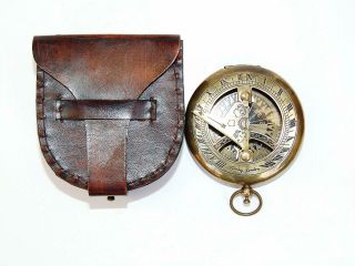 Brass Nautical Antique Handmade Push Button Sundial Compass Christmas Day Gift