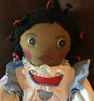 Large Antique 27 " Black American Primitive Handmade Cloth Doll Painted Face Wow