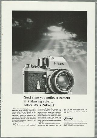 1969 Nikon F Camera Advertisement,  Nikon F With Photomic Meter
