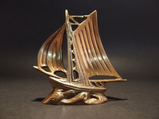 5 " Vintage Antique Style Brass Nautical Sloop Ship Boat Paperweight Desk