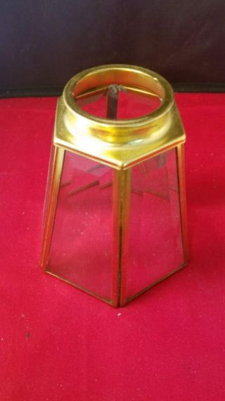 Vintage Brass Lamp Shade Six Sided Beveled Glass 2 " D 4.  25 " W 4.  75 " H
