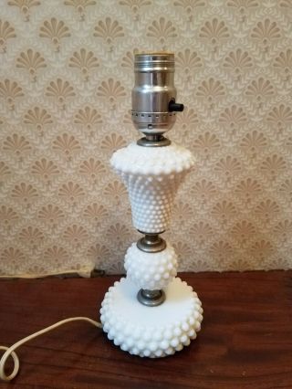Vintage Milk Glass Hobnail Table Lamp Great Really Long Cord