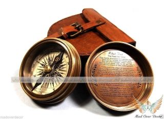 Vintage Robert Frost Brass Copper Poem Compass With Leather Case Madoverdecor