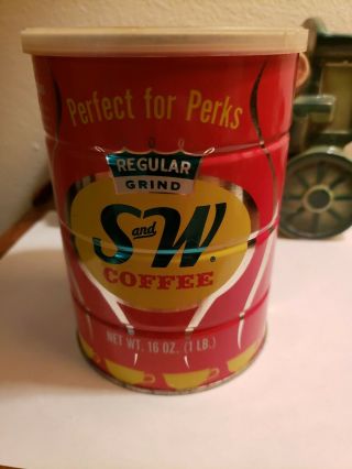 VINTAGE S AND W BRAND 1lb COFFEE TIN ADVERTISING COLLECTIBLE San Francisco 2