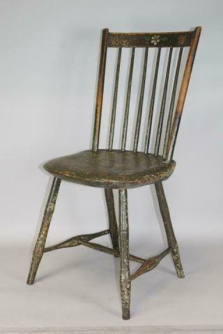 One Of A Pair A 19th C Ri Windsor Rod Back Chair In Grungy Old Green Paint 2