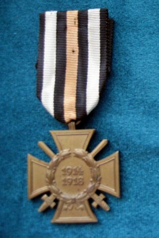 Wwi Imperial German Honor Hindenburg Cross Medal W/ribbon 1914 - 18