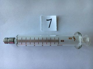 Vintage B - D Becton - Dickinson 10cc Glass Medical Syringe Multifit Metal Tip 7