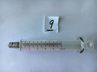 Vintage B - D Becton - Dickinson 10cc Glass Medical Syringe Multifit Metal Tip 9
