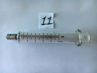 Vintage B - D Becton - Dickinson 10cc Glass Medical Syringe Multifit Metal Tip 11