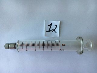 Vintage B - D Becton - Dickinson 10cc Glass Medical Syringe Multifit Metal Tip 12